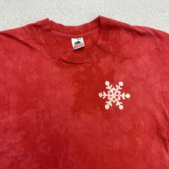Vintage Christmas Shirt Mens Large L Red White Snowflakes Tie Dye Single Stitch - Picture 3 of 12